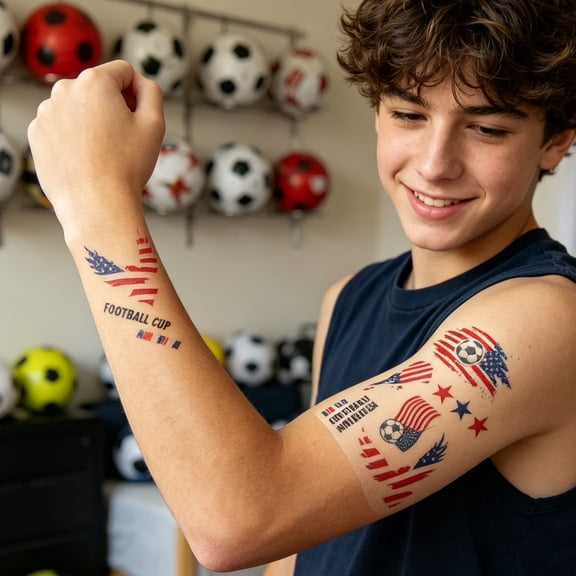 Flag Temporary Tattoos Stickers for Football Sports Fans, Waterproof Body Face Decals Removable Safe Easy Apply for Party Carnival Game Sports Events Fan Parties