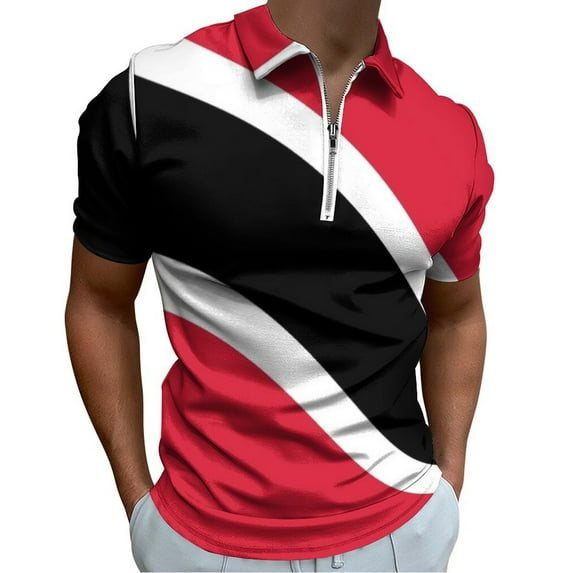 Flag Trinidad Tobago Men Zipper T-shirt Summer Casual Short Sleeve T-shirt Top