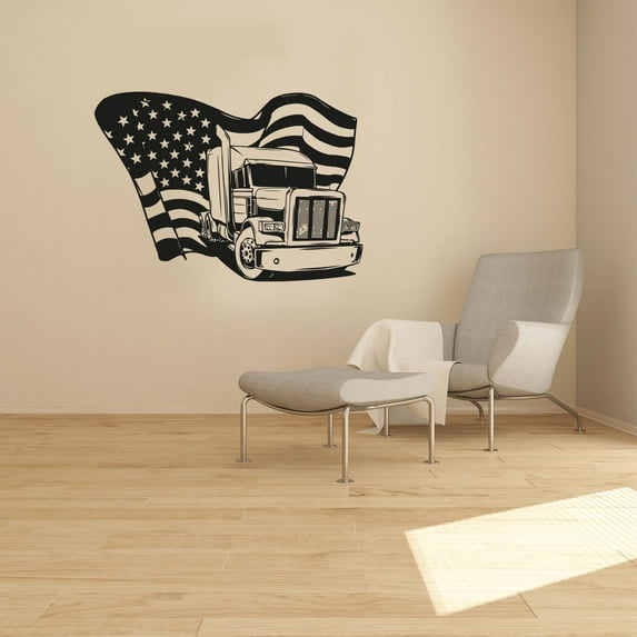Flag Truck Trucks Monster Truck Toy Cars Vehicle Wall Sticker Art Decal for Girls Boys Room Bedroom Nursery Kindergarten House Fun Home Decor Stickers Wall Art Vinyl Decoration Size (8x10 inch)