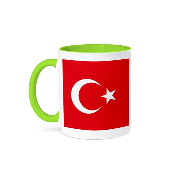 3dRose, Flag Turkey - Turkish red and white crescent moon and star Mediterranean Anatolia Asia Minor country, 15oz Two-Tone Green Mug