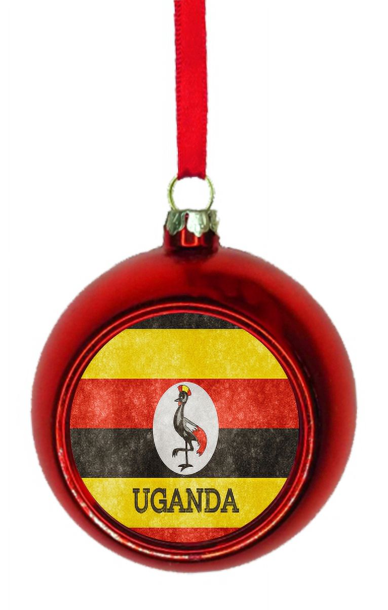 Flag Uganda Ugandan Grunge Bauble Christmas Ornaments Red Bauble Tree