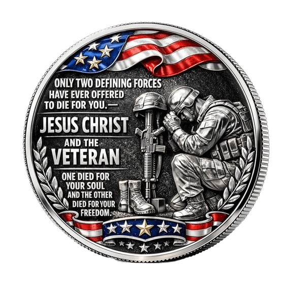 Flag Veteran Honor Tribute Coin, Alloy Religious Collectible Token, Souvenir Ornament for Military Fan Collection and Home Tabletop Display Decor