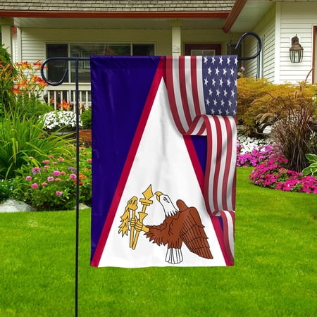 Flag Waving American Flag American Samoan American Samoa U.S.A Friendship Patriotic Proud Garden Flag, Double-Sided Decorative Outdoor Flag, Polyester Yard Flag 12 x 18 in
