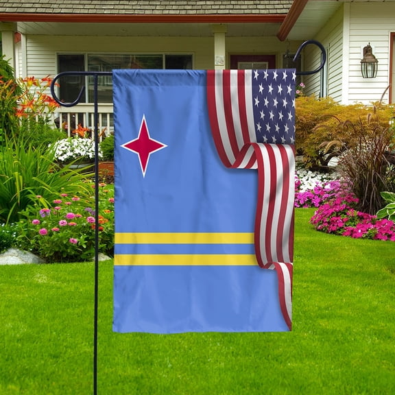 Flag Waving American Flag Aruban Aruba U.S.A Friendship Patriotic Proud Garden Flag (11.5x17.5) Double Sided-USA Flags Premium Polyester-Decorative Indoor Outdoor Flag