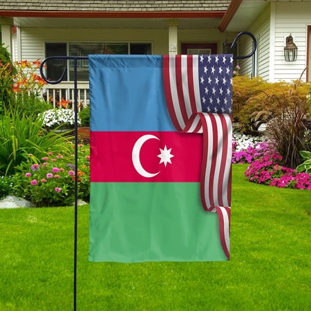 Flag Waving American Flag Azeri Azerbaijan U.S.A Friendship Patriotic Proud Garden Flag, Double-Sided Decorative Outdoor Flag, Polyester Yard Flag 12 x 18 in
