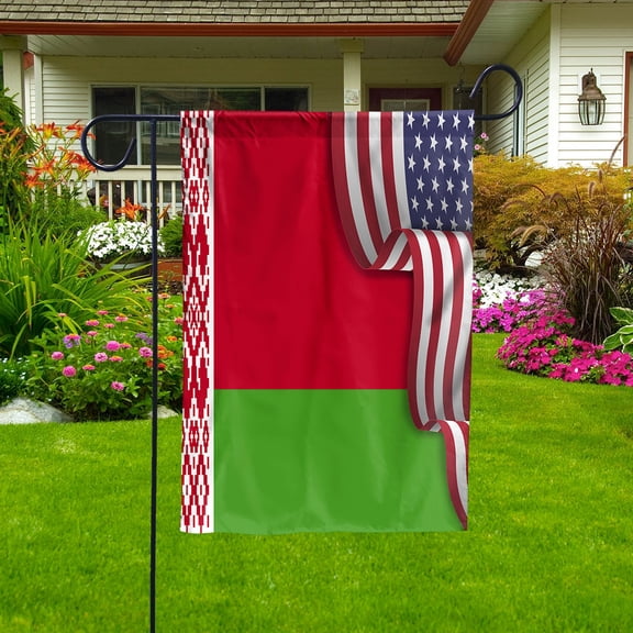 Flag Waving American Flag Belarusian Belarus U.S.A Friendship Patriotic Proud Garden Flag (11.5x17.5) Double Sided-USA Flags Premium Polyester-Decorative Indoor Outdoor Flag