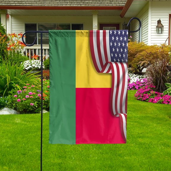Flag Waving American Flag Beninese Benin U.S.A Friendship Patriotic Proud Garden Flag (11.5x17.5) Double Sided-USA Flags Premium Polyester-Decorative Indoor Outdoor Flag
