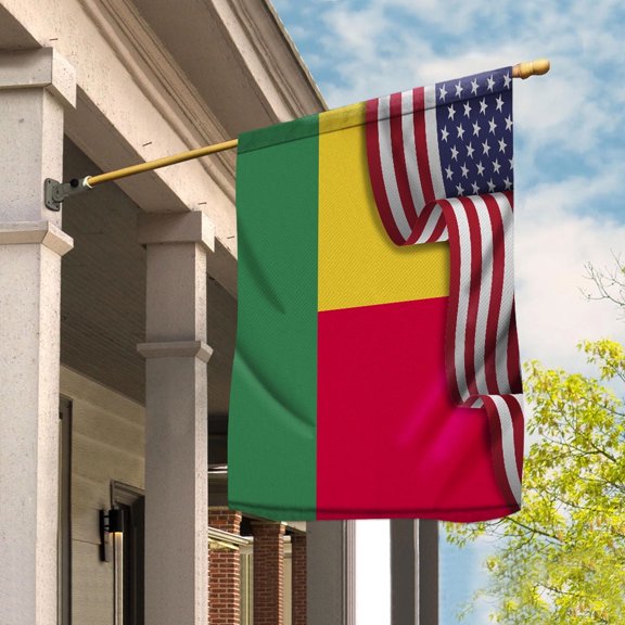 Flag Waving American Flag Beninese Benin U.S.A Friendship Patriotic Proud House Flag, Double-Sided Decorative Outdoor Flag, Patriotic Polyester Yard Flag 29.5 x 39.5 in