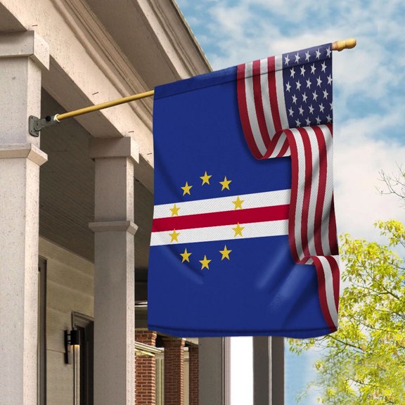 Flag Waving American Flag Cape Verdean Cape Verde U.S.A Friendship Patriotic Proud House Flag, Double-Sided Decorative Outdoor Flag, Patriotic Polyester Yard Flag 29.5 x 39.5 in