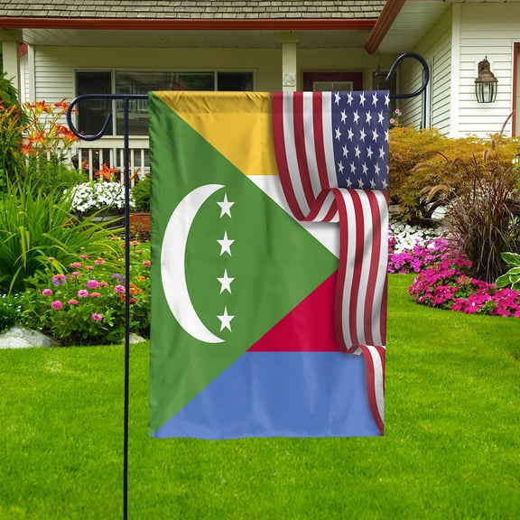 Flag Waving American Flag Comoran Comoros U.S.A Friendship Patriotic Proud Garden Flag (11.5x17.5) Double Sided-USA Flags Premium Polyester-Decorative Indoor Outdoor Flag
