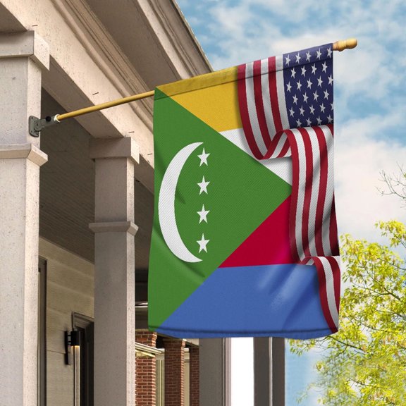 Flag Waving American Flag Comoran Comoros U.S.A Friendship Patriotic Proud House Flag (29.5x39.5) Double Sided-USA Flags Premium Polyester-Decorative Indoor Outdoor Flag