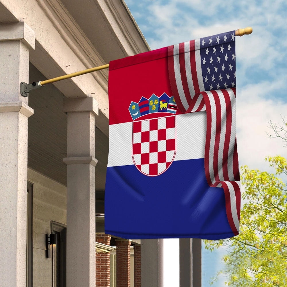 Flag Waving American Flag Croatian Croatia U.S.A Friendship Patriotic Proud House Flag, Double-Sided Decorative Outdoor Flag, Patriotic Polyester Yard Flag 29.5 x 39.5 in