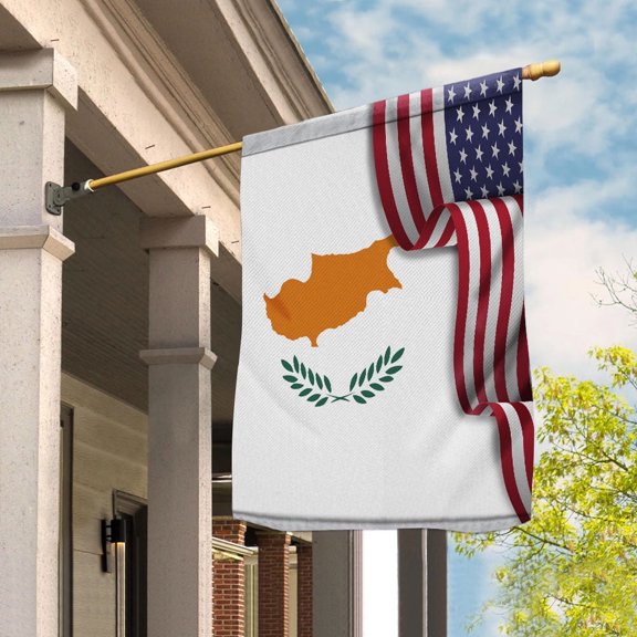 Flag Waving American Flag Cypriot Cyprus U.S.A Friendship Patriotic Proud Garden Flag, Double-Sided Decorative Outdoor Flag, Polyester Yard Flag 12 x 18 in