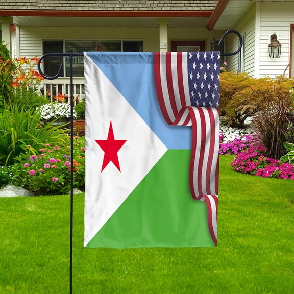 Flag Waving American Flag Djiboutian Djibouti U.S.A Friendship Patriotic Proud Garden Flag (11.5x17.5) Double Sided-USA Flags Premium Polyester-Decorative Indoor Outdoor Flag