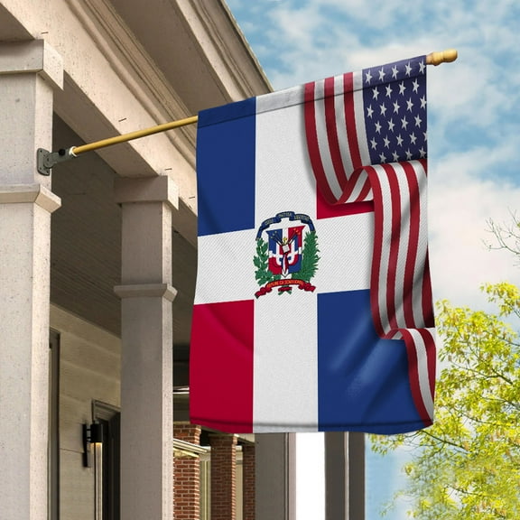 Flag Waving American Flag Dominican Dominican Republic U.S.A Friendship Patriotic Proud Garden Flag (11.5x17.5) Double Sided-USA Flags Premium Polyester-Decorative Indoor Outdoor Flag