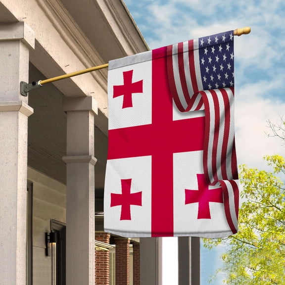 Flag Waving American Flag Georgian Georgia U.S.A Friendship Patriotic Proud House Flag (29.5x39.5) Double Sided-USA Flags Premium Polyester-Decorative Indoor Outdoor Flag