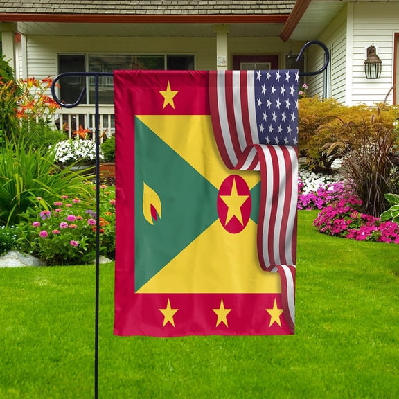 Waving American Grenadian Grenada USA Friendship Patriotic Proud Garden Flag, Double-Sided Outdoor Yard Decor 11.5 x 17.5 Inch