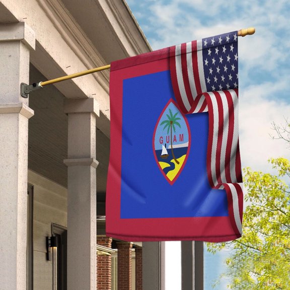 Flag Waving American Flag Guamanian Guam U.S.A Friendship Patriotic Proud House Flag (29.5x39.5) Double Sided-USA Flags Premium Polyester-Decorative Indoor Outdoor Flag