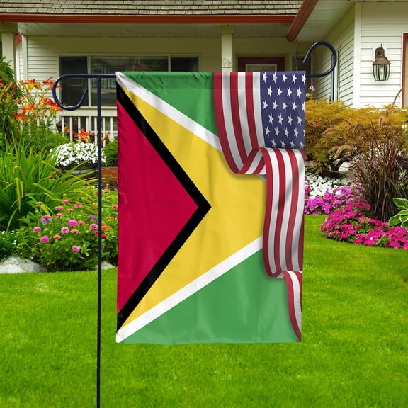 Flag Waving American Flag Guyanese Guyana U.S.A Friendship Patriotic Proud Garden Flag (11.5x17.5) Double Sided-USA Flags Premium Polyester-Decorative Indoor Outdoor Flag