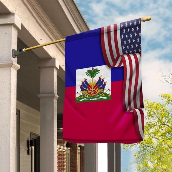 Flag Waving American Flag Haitian Haiti U.S.A Friendship Patriotic Proud Garden Flag, Double-Sided Decorative Outdoor Flag, Patriotic Polyester Yard Flag 12 x 18 in