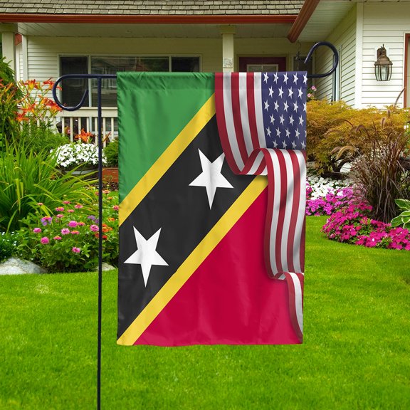 Flag Waving American Flag Kittitian And Nevisian Saint Kitts And Nevis U.S.A Friendship Patriotic Proud Garden Flag (11.5x17.5) Double Sided-USA Flags Premium Polyester-Decorative Indoor Outdoor Flag