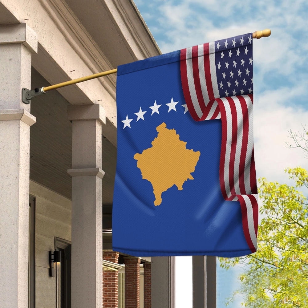 Flag Waving American Flag Kosovar Kosovo U.S.A Friendship Patriotic Proud House Flag, Double-Sided Decorative Outdoor Flag, Patriotic Polyester Yard Flag 29.5 x 39.5 in