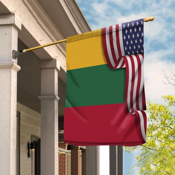 Flag Waving American Flag Lithuanian Lithuania U.S.A Friendship Patriotic Proud House Flag, Double-Sided Decorative Outdoor Flag, Patriotic Polyester Yard Flag 29.5 x 39.5 in