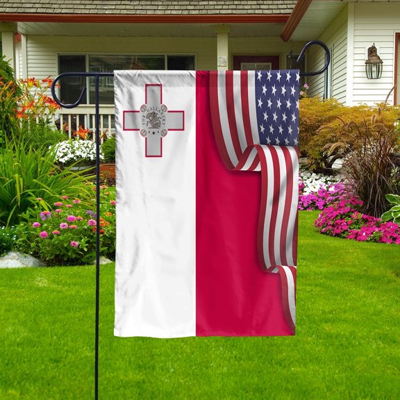 Flag Waving American Flag Maltese Malta U.S.A Friendship Patriotic Proud House Flag, Double-Sided Decorative Outdoor Flag, Patriotic Polyester Yard Flag 29.5 x 39.5 in