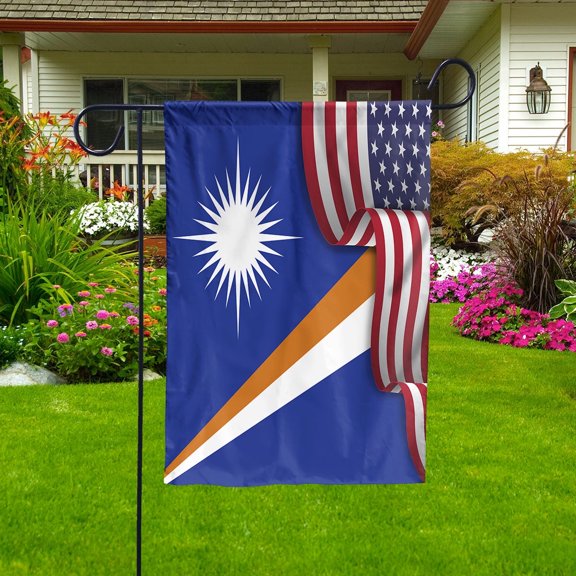 Flag Waving American Flag Marshall Islander Marshall Islands U.S.A Friendship Patriotic Proud Garden Flag, Double-Sided Decorative Outdoor Flag, Patriotic Polyester Yard Flag 11.5 x 17.5 in