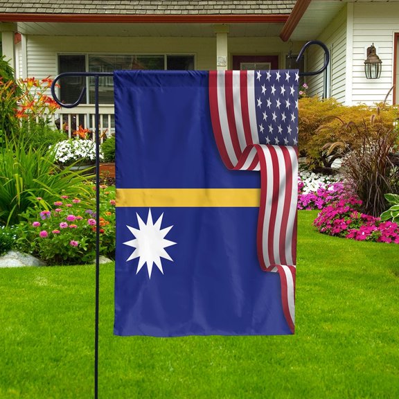 Flag Waving American Flag Nauruan Nauru U.S.A Friendship Patriotic Proud Garden Flag, Double-Sided Decorative Outdoor Flag, Patriotic Polyester Yard Flag 11.5 x 17.5 in