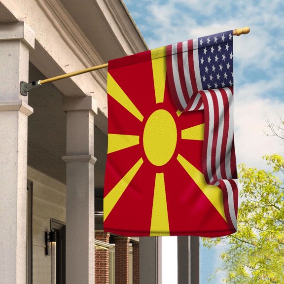 Flag Waving American Flag North Macedonian North Macedonia U.S.A Friendship Patriotic Proud Garden Flag (11.5x17.5) Double Sided-USA Flags Premium Polyester-Decorative Indoor Outdoor Flag