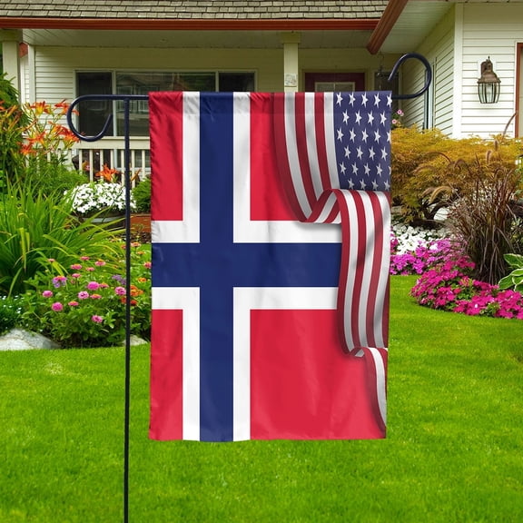USA Norway Friendship Patriotic Norwegian Flag Waving Garden Flag, Double-Sided Outdoor Yard Decor 11.5 x 17.5 Inch