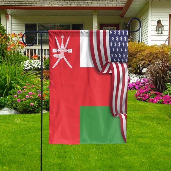 Flag Waving American Flag Omani Oman U.S.A Friendship Patriotic Proud Garden Flag, Double-Sided Decorative Outdoor Flag, Patriotic Polyester Yard Flag 12 x 18 in