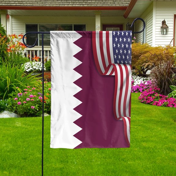 Waving American Qatari Qatar USA Friendship Patriotic Proud Garden Flag, Double-Sided Outdoor Yard Decor 11.5 x 17.5 Inch