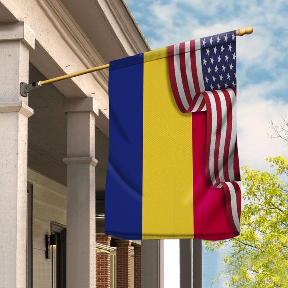 Flag Waving American Flag Romanian Romania U.S.A Friendship Patriotic Proud Garden Flag (11.5x17.5) Double Sided-USA Flags Premium Polyester-Decorative Indoor Outdoor Flag