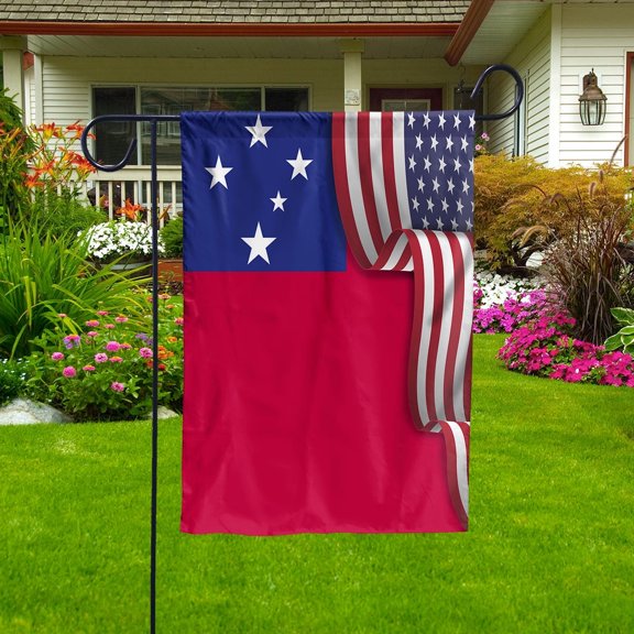 Flag Waving American Flag Samoan Samoa U.S.A Friendship Patriotic Proud House Flag, Double-Sided Decorative Outdoor Flag, Patriotic Polyester Yard Flag 29.5 x 39.5 in