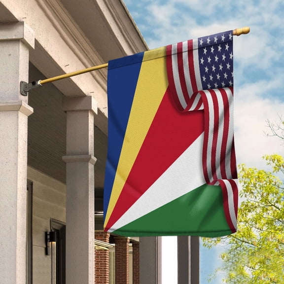 Flag Waving American Flag Seychellois Seychelles U.S.A Friendship Patriotic Proud Garden Flag, Double-Sided Decorative Outdoor Flag, Polyester Yard Flag 12 x 18 in