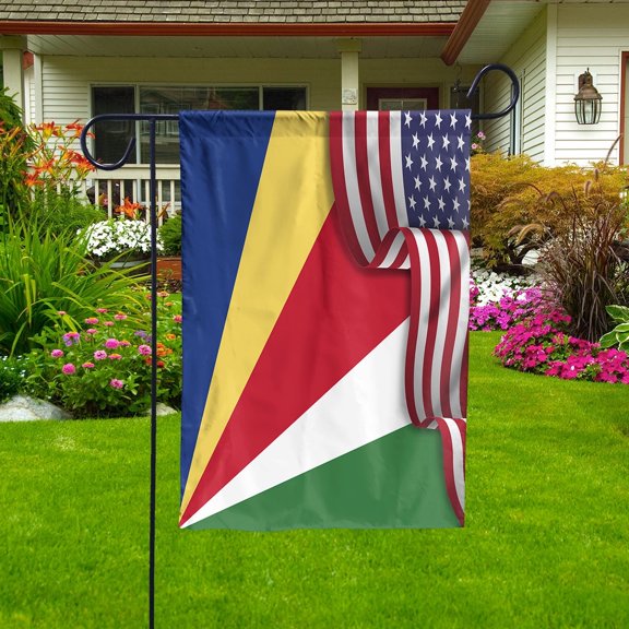 Flag Waving American Flag Seychellois Seychelles U.S.A Friendship Patriotic Proud House Flag, Double-Sided Decorative Outdoor Flag, Patriotic Polyester Yard Flag 29.5 x 39.5 in