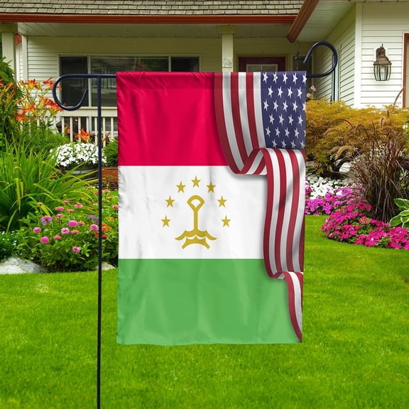 Flag Waving American Flag Tajik Tajikistan U.S.A Friendship Patriotic Proud House Flag, Double-Sided Decorative Outdoor Flag, Polyester Yard Flag 29.5 x 39.5 in
