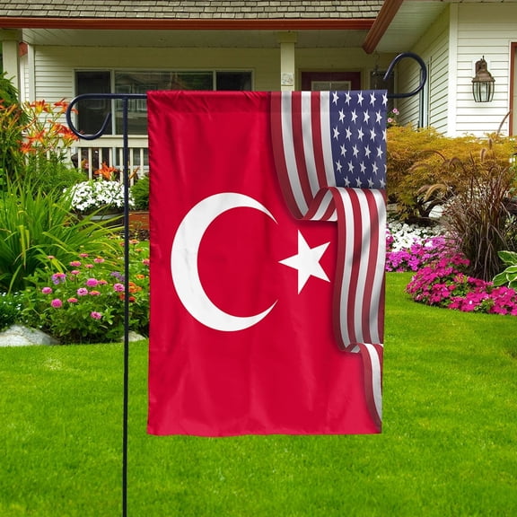 Flag Waving American Flag Turkish Turkey U.S.A Friendship Patriotic Proud Garden Flag, Double-Sided Decorative Outdoor Flag, Patriotic Polyester Yard Flag 12 x 18 in