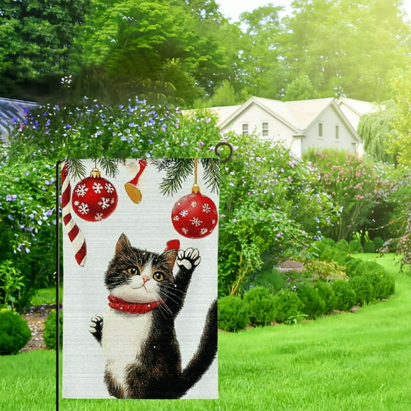 Flag Winter Christmas Black Cat Garden Flags for Xmas Christmas Outside Outdoor Decoration