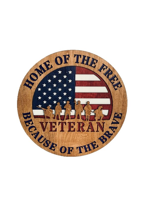 Flag Wooden Round Independence Day Door Sign Soldier Home Decor Wall Hanging Brown