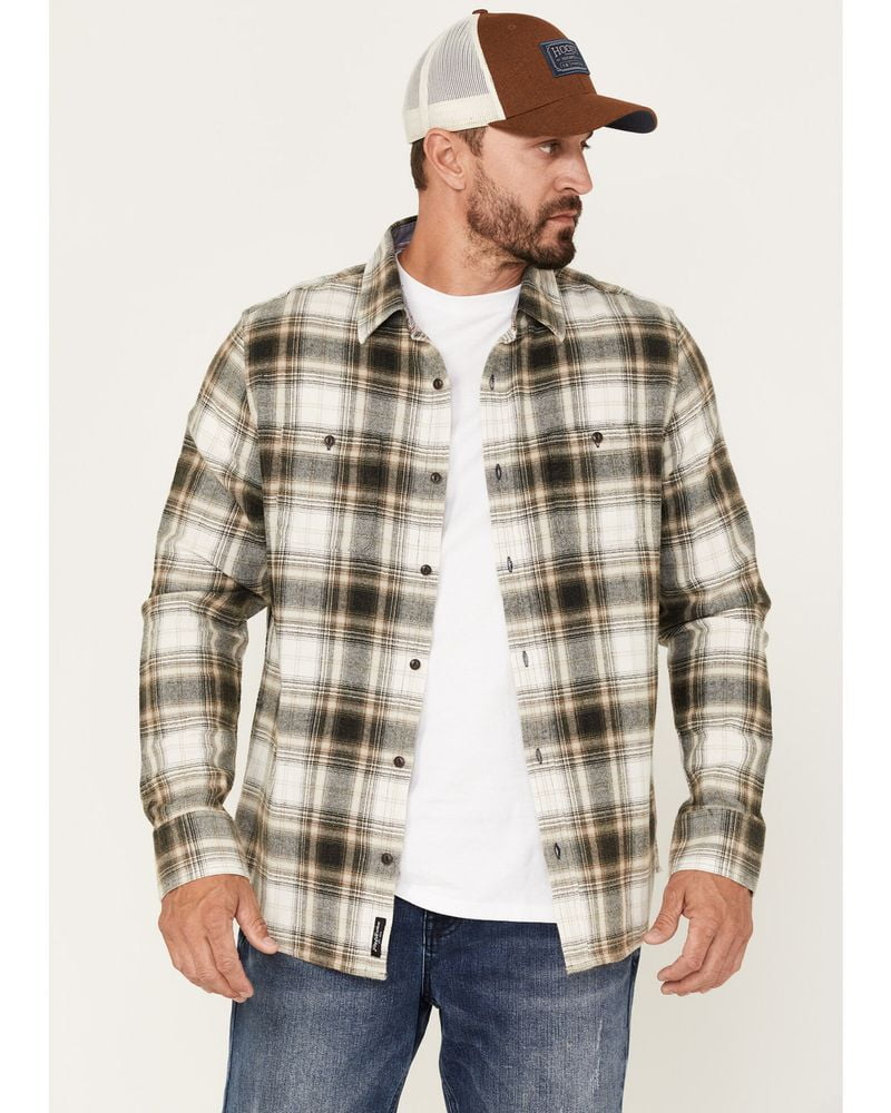 FLAG AND ANTHEM Big & Tall Esparto Herringbone Long Sleeve Button Down Flannel Shirt, Size 4XLT, White/ Black/ Tan