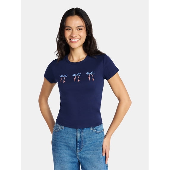 Social Edition Women's Americana Flag and Bows Graphic Tee, Sizes XXS-XXL
