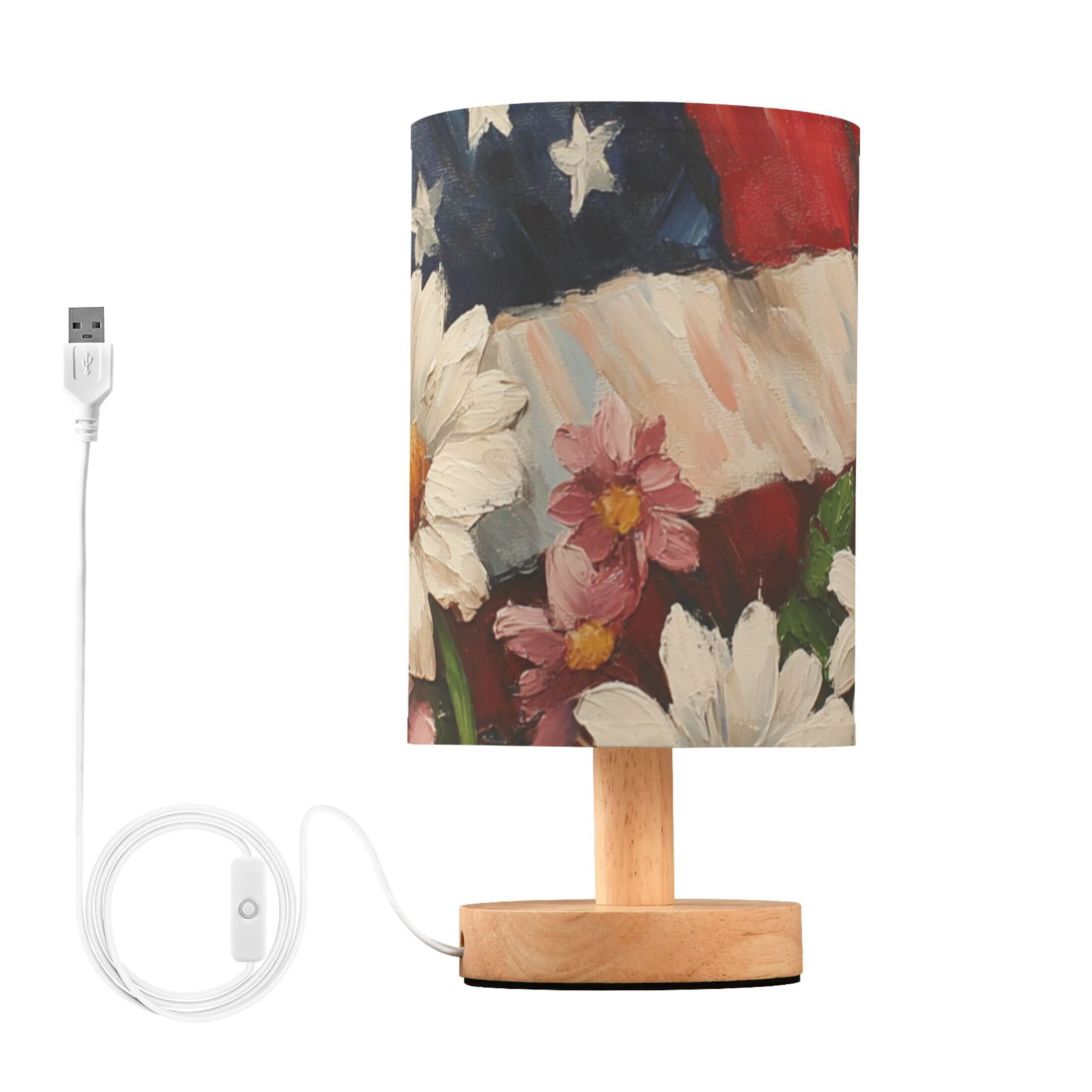 Flag and Flowers Oil Painting Table Lamp with USB Port LED Warm Light Lamp Night Light Home Decor