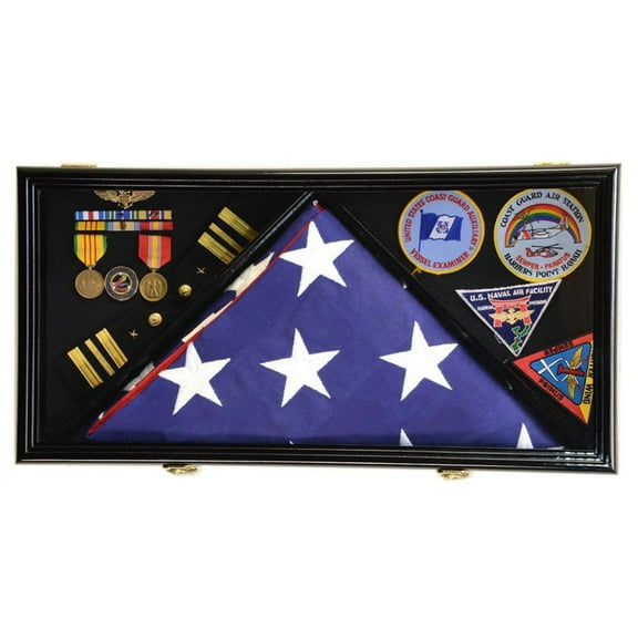 Flag and Medals Display Case Cabinet