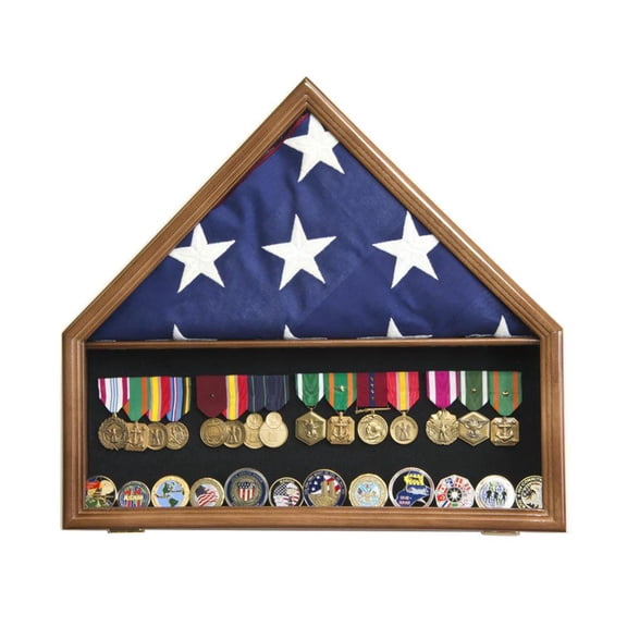 Flag and Memorabilia Challenge Coin Medals Display Case Cabinet