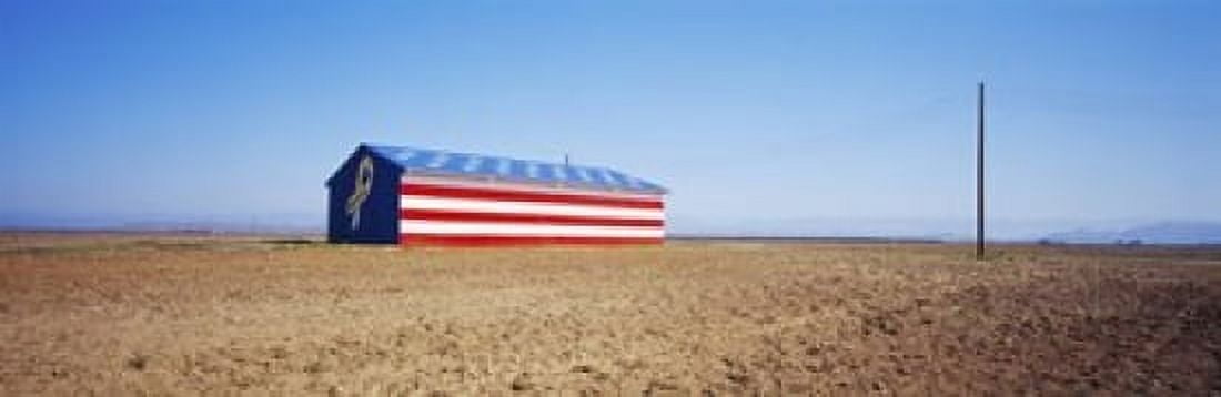 Flag barn along Highway 41 Fresno California USA Canvas Art - Panoramic Images (18 x 6)