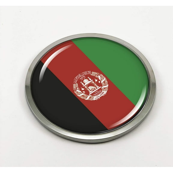 Flag of Afghanistan | 3D Domed CAR Emblem Badge Sticker Chrome Metal Round Bezel