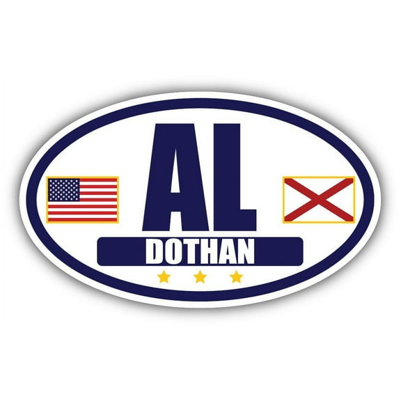 Flag of Alabama / American Flag Oval 3M Vinyl Bumper Sticker Decal | Navy & Gold Dothan, AL Sticker Vinyl Decal